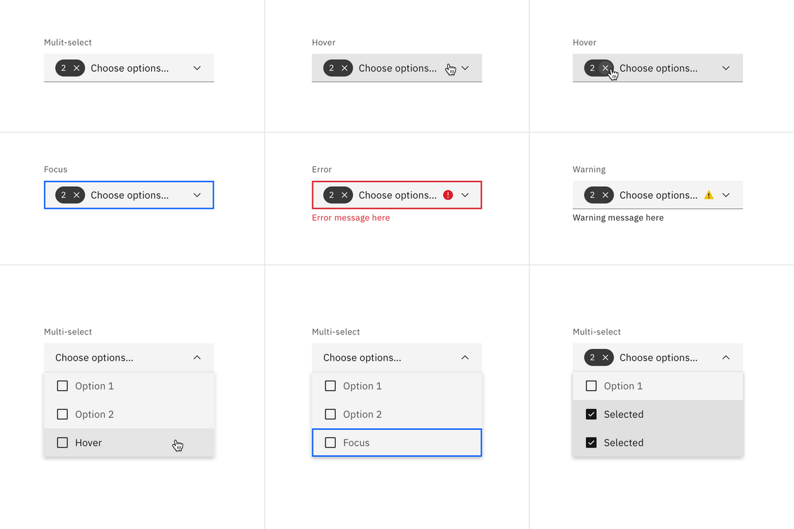 Multi-select dropdown states